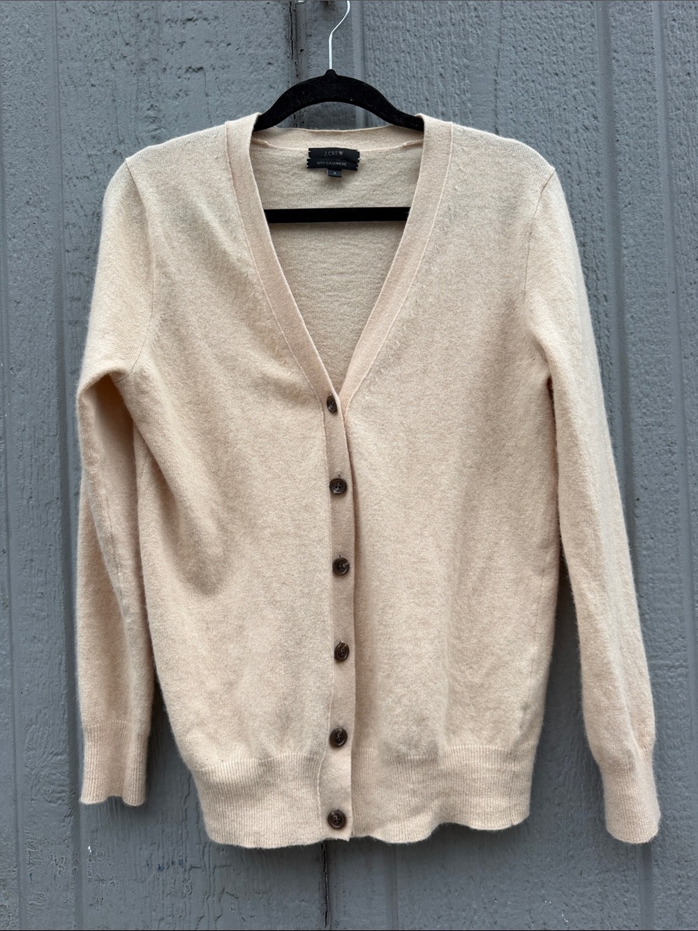J.Crew Cream Button-Front V-Neck Cashmere-Blend Cardigan Size: S